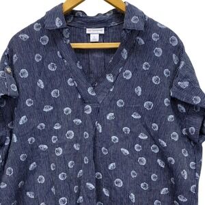 Liz Claiborne Womens Linen‎ Blend Pullover Shell Top Size L Blue White Print